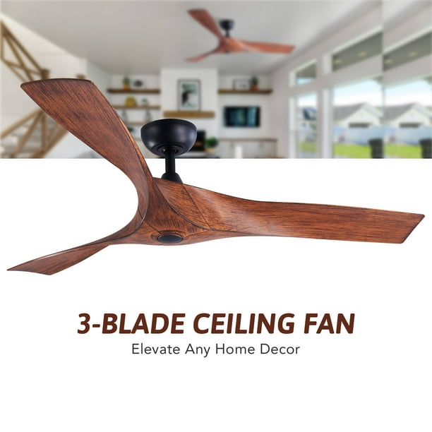 52" Modern Ceiling Fan with Remote Control, 3 Blades, 6 Speeds, Walnut