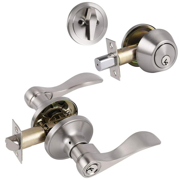 Knobonly 5 Pack Wave Style Drop Door Lever Right or Left Handed Lockset for Entrance Handleset 3 Different Keys Included Satin Nickel Finish