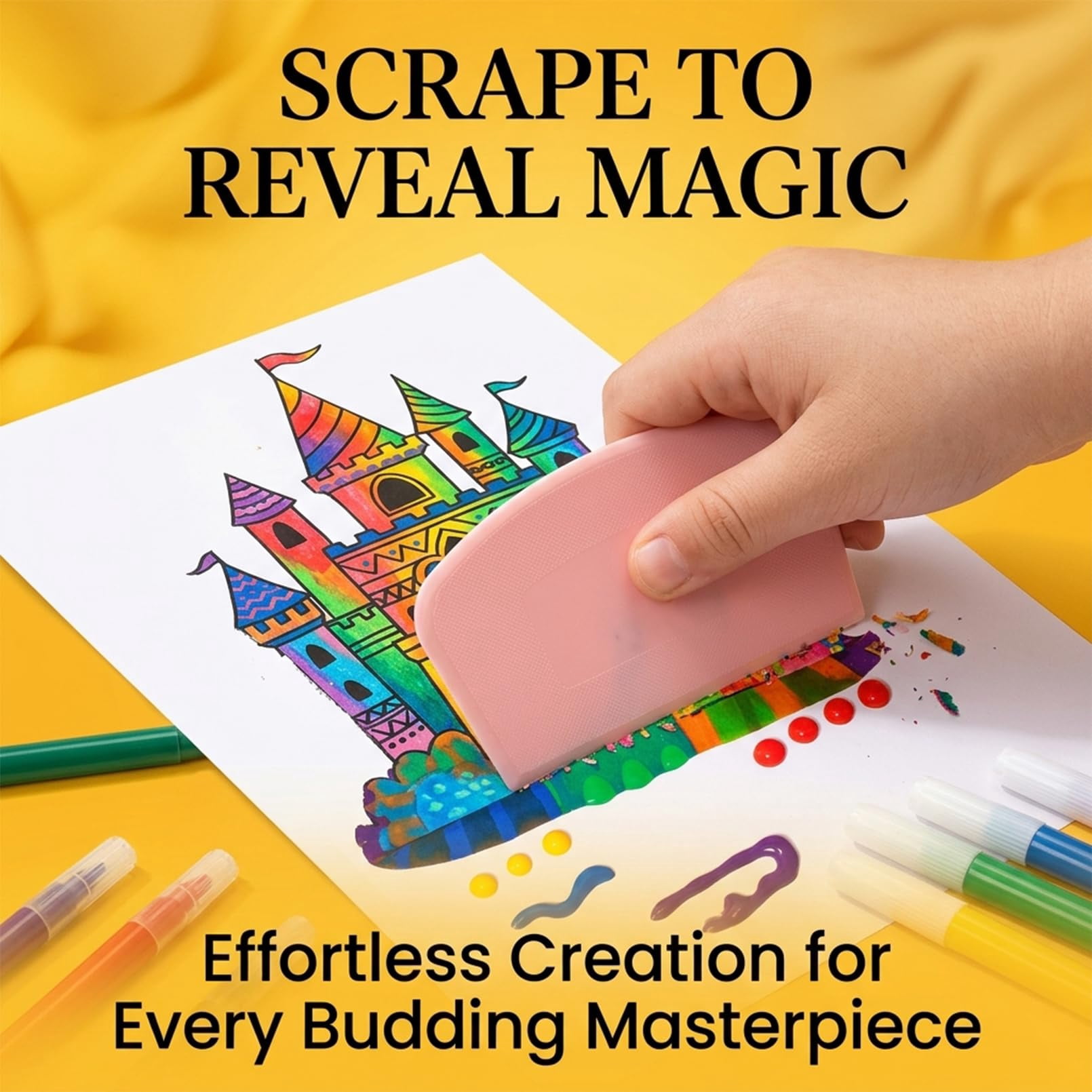 Creative Rainbow Scratch Art Postcard Set for Kids – 35 Pcs Magic Scratch Paper with Postcard Back, Squeegee Art Kit Includes Wooden Stylus & Stickers, Craft Gift for Girls Boys