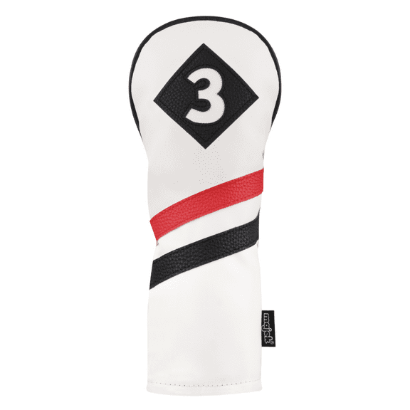 Majek Retro Golf Headcover White Red and Black Vintage Leather Style #3 Fairway Wood Head Cover Classic Look