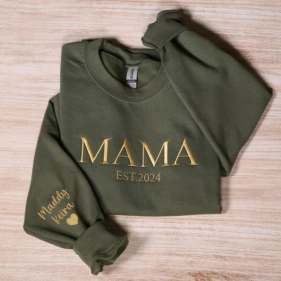 Personalized Mama Embroidered Sweatshirt, Custom Mom Embroidery, New Mom Outfit, Pregnancy Reveal Clothing, Happy Mother's Day, Unisex Sweatshi