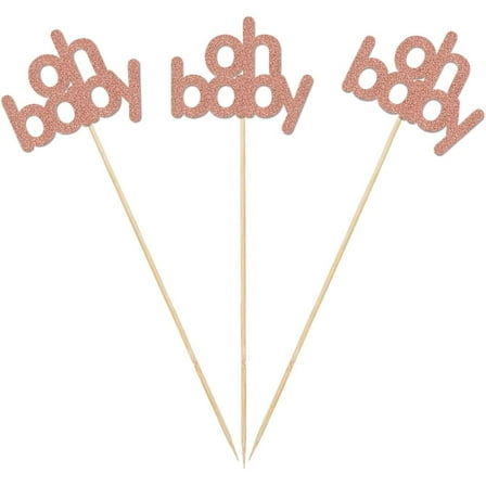 Rose Gold oh Baby Centerpiece Sticks, 12-Pack Table Topper Double-Sided Baby Shower Party Decorations