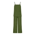 thumbnail image 7 of Bloomae 2 Piece Linen Sets for Women Summer Casual Sleeveless Lounge Spaghetti Strap Top Loose Wide Leg Pants with Pockets Set Trendy Vacation Beach Vacation Travel Outfits Green XL, 7 of 7