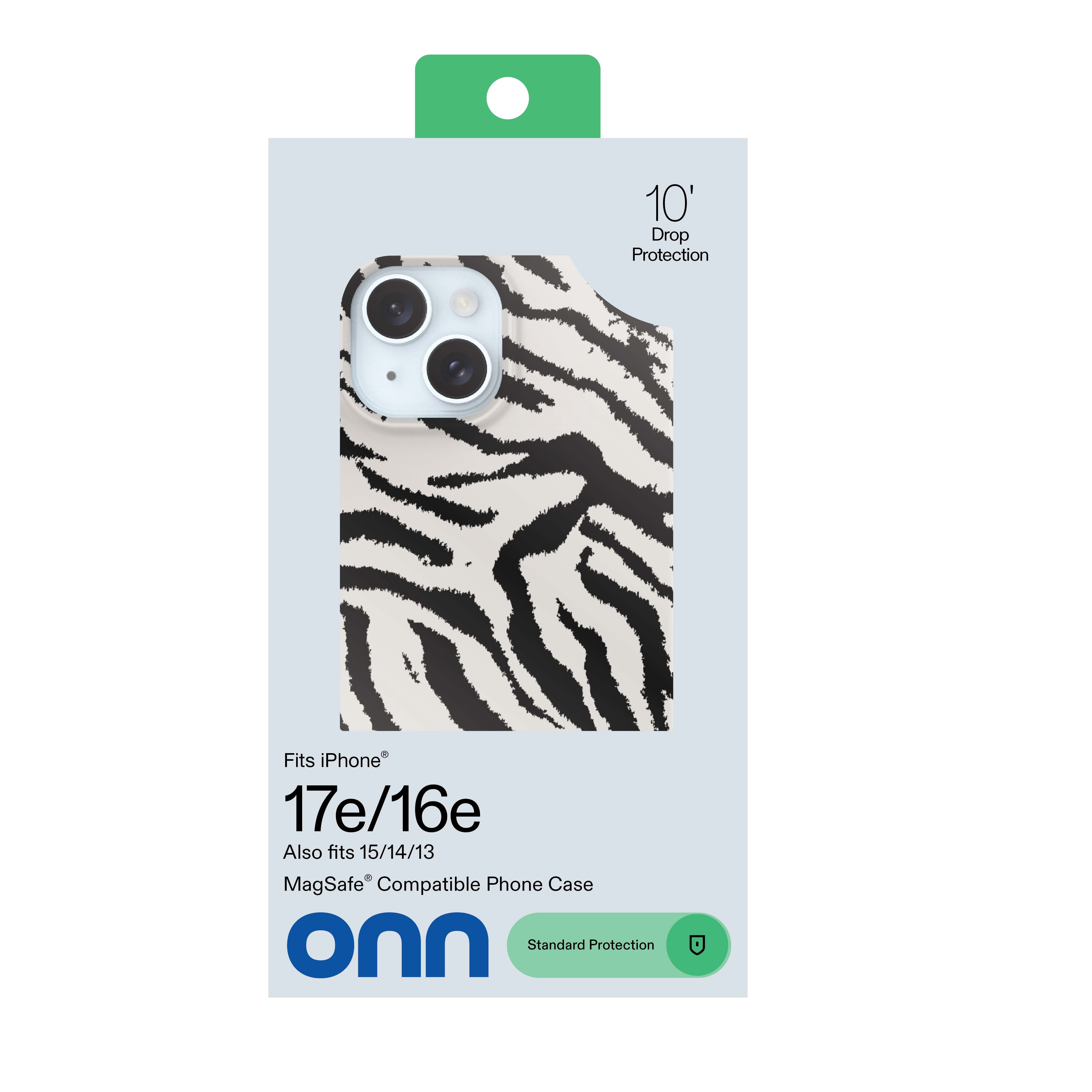 onn Phone Case for iPhone 17e / 16e / 15 / 14 / 13, MagSafe Compatible - Zebra Stripe