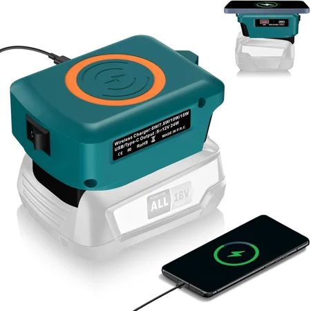Wireless Charger Adapter for Bosch 18v PBA Battery 15W for Phone with Type C USB