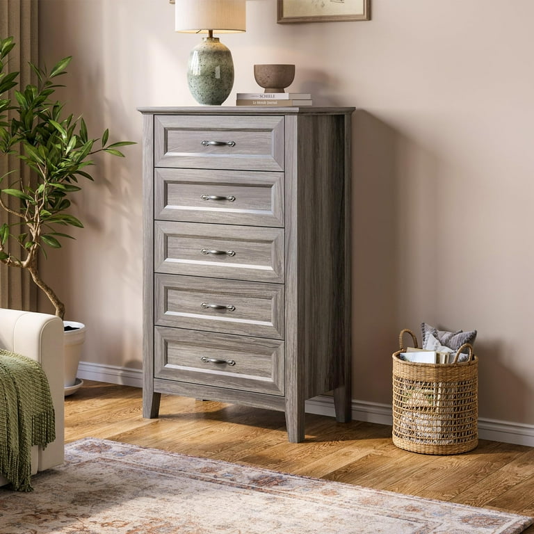 LINSY HOME Dresser for Bedroom, 5 Drawer Dresser with Metal Handles, Wood  Chest of Drawers, Tall Dresser for Living Room, Entryway, and Closet, Gray  - Walmart.com