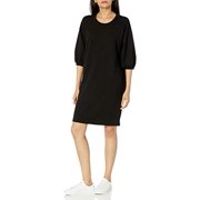 The Drop Womens Estelle Puff Sleeve French Terry Sweatshirt Mini Dress, Black, XS