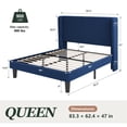 thumbnail image 3 of Amolife Queen Size Platform Bed Frame with Velvet Upholstered Wingback Headboard, Dark Blue, 3 of 11