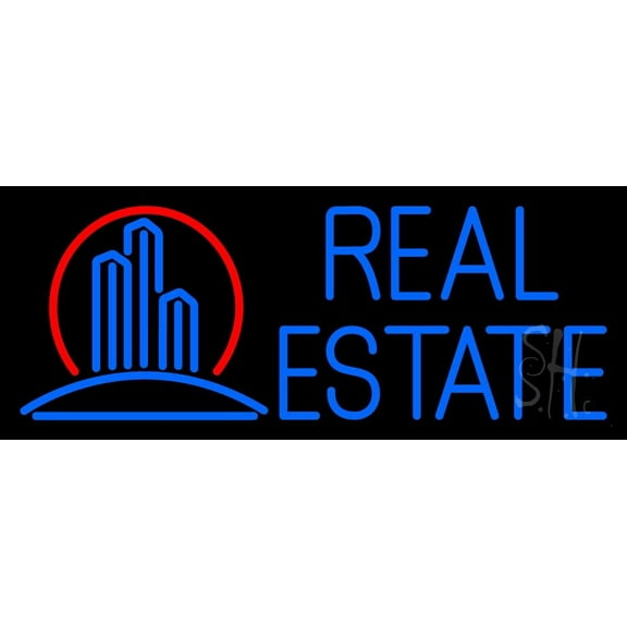 Real Estate Building Logo 1 LED Neon Sign 10 x 24 - inches, Black Square Cut Acrylic Backing, with Dimmer - Bright and Premium built indoor LED Neon Sign for office, and stroefront