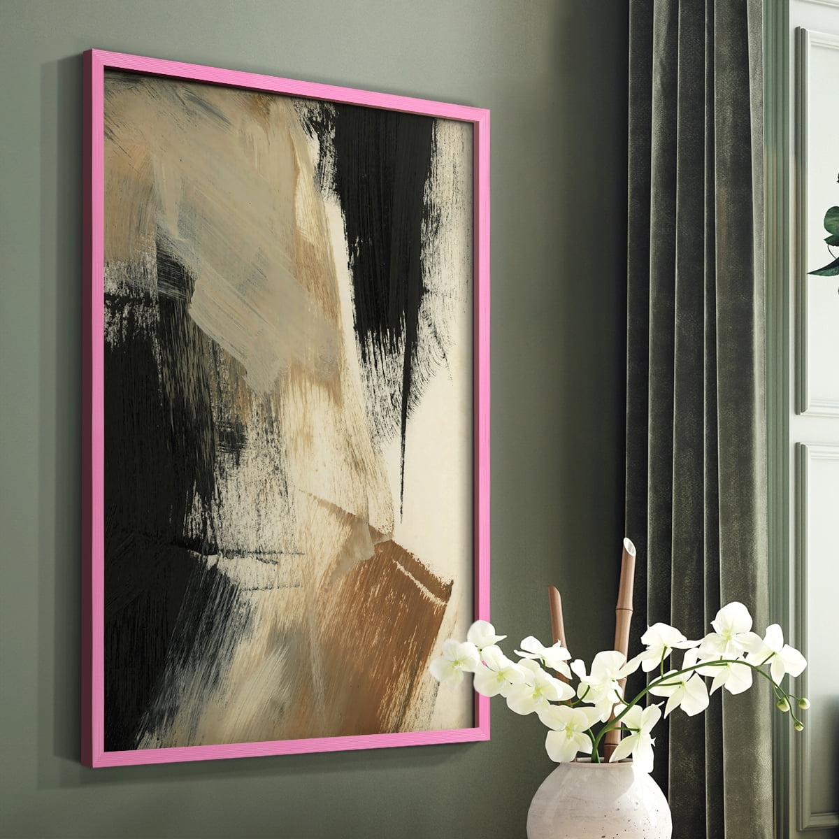 Baked Paintstrokes V Framed Print in Pink Solid Wood Framed Print No Nail Hanging