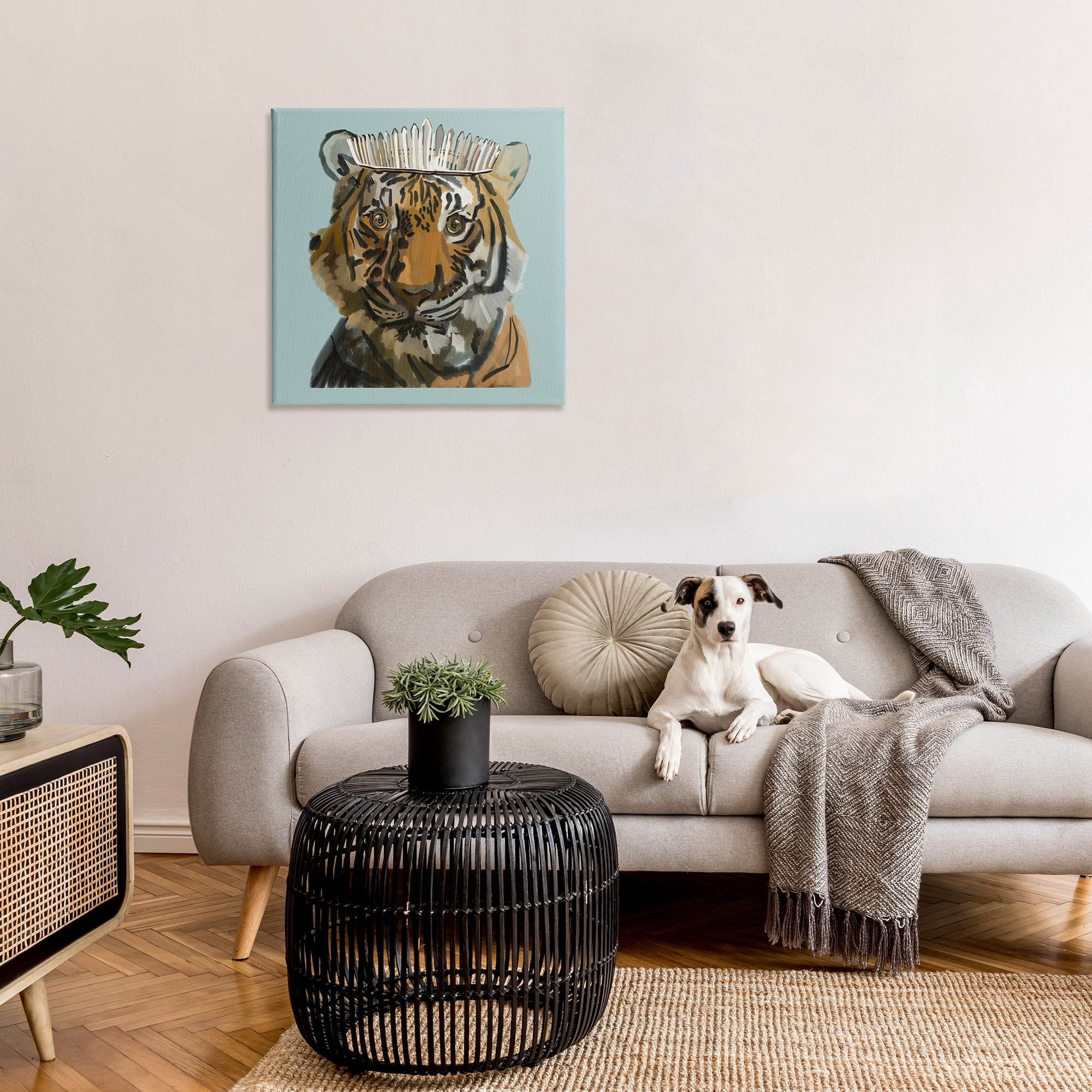 Stupell Industries Tiger in Tiara Portrait Animals & Insects Painting Gallery Wrapped Canvas Art Print Wall Art, 30 x 30