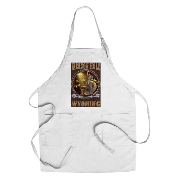 Cowboy and Mechanical Bull, Jackson Hole, WY (Cotton Canvas Apron