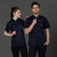 thumbnail image 5 of Men's Chef Jacket Classic Restaurant Kitchen Work Clothes Unisex Chef Jacket Long Sleeve Hotel Kitchen with Stylish Red Buttons,Blue,M, 5 of 6