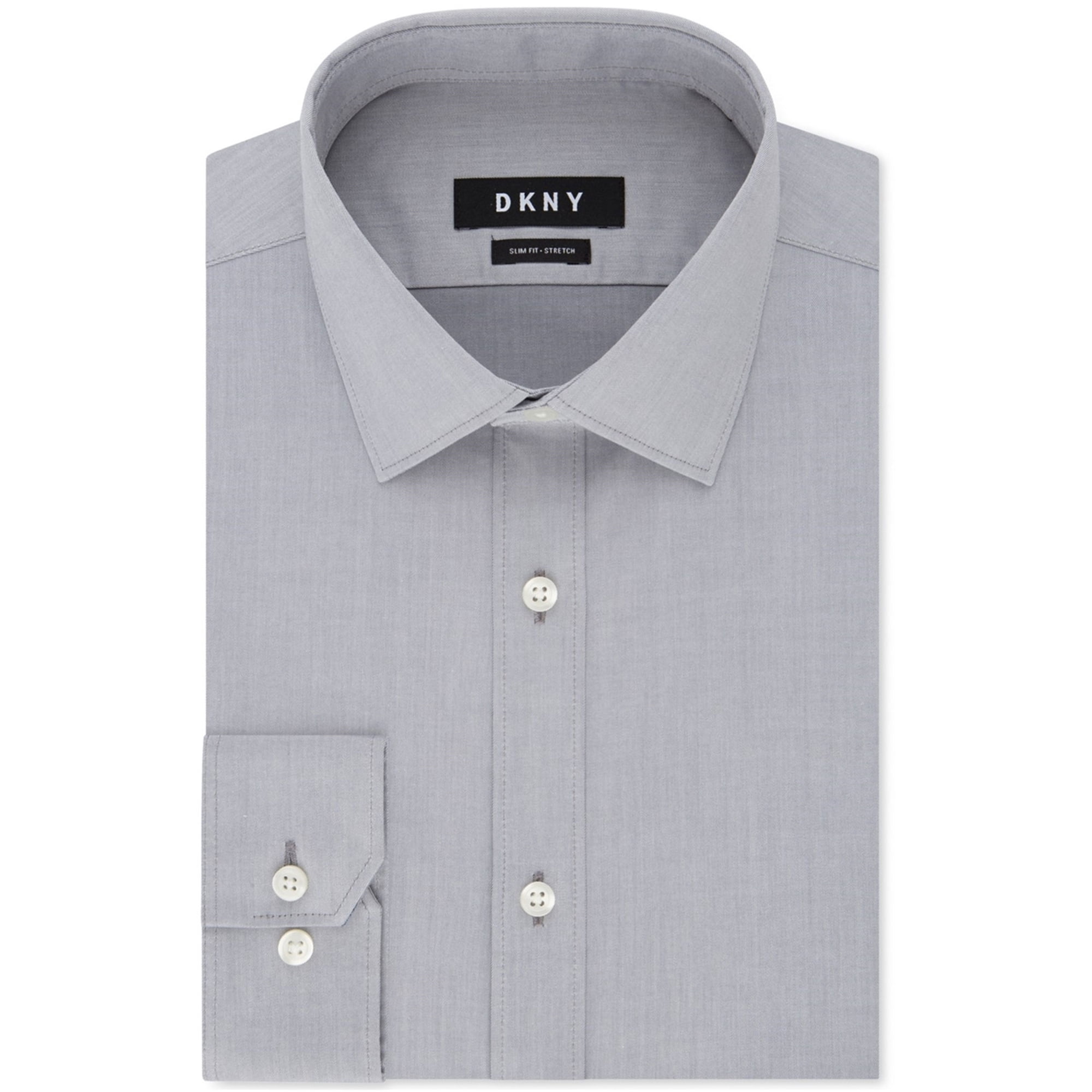 DKNY Mens Gray Solid Button Up Dress Shirt, Grey, 17" Neck 32"33