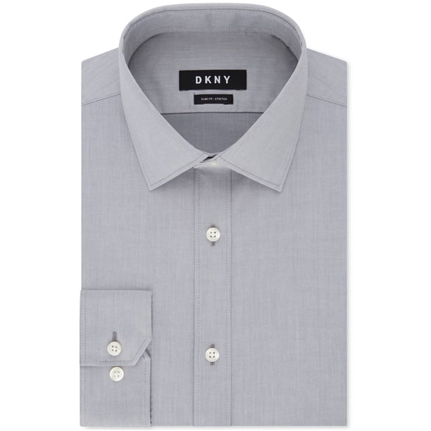 Camisa de vestir DKNY gris con botones sólidos para hombre Cuello 18 pulgadas manga 36 a 37 pulgadas