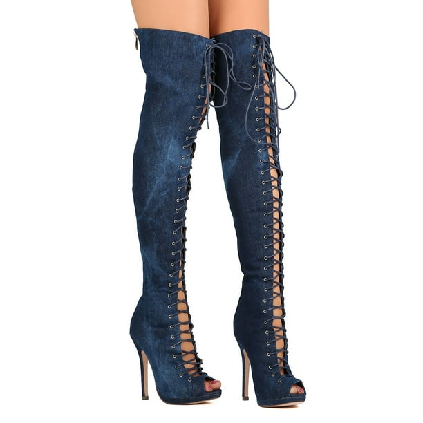 liliana denim thigh high boots
