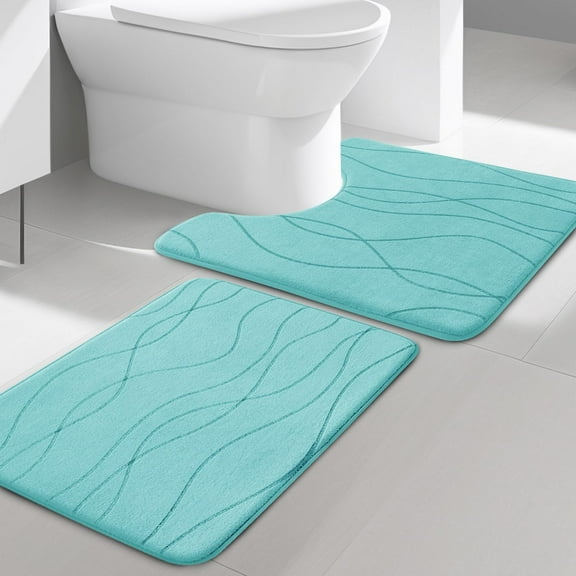 GCASLK-Memory Foam Bathroom Rug Sets 2 Piece, Ultra Absorbent Bath Mat for Bathroom - Non-Slip Machine Washable & Dry Quickly, 2 Piece Bathroom Mat Set,Teal