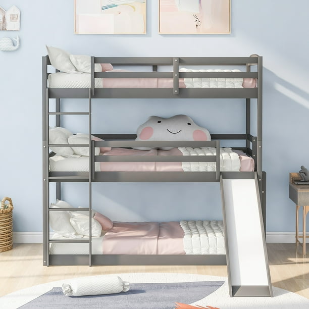 Bedroom Triple Bunk Bed For Kids Teens, Better Homes Gardens Kane Triple Bunk Bed Gray