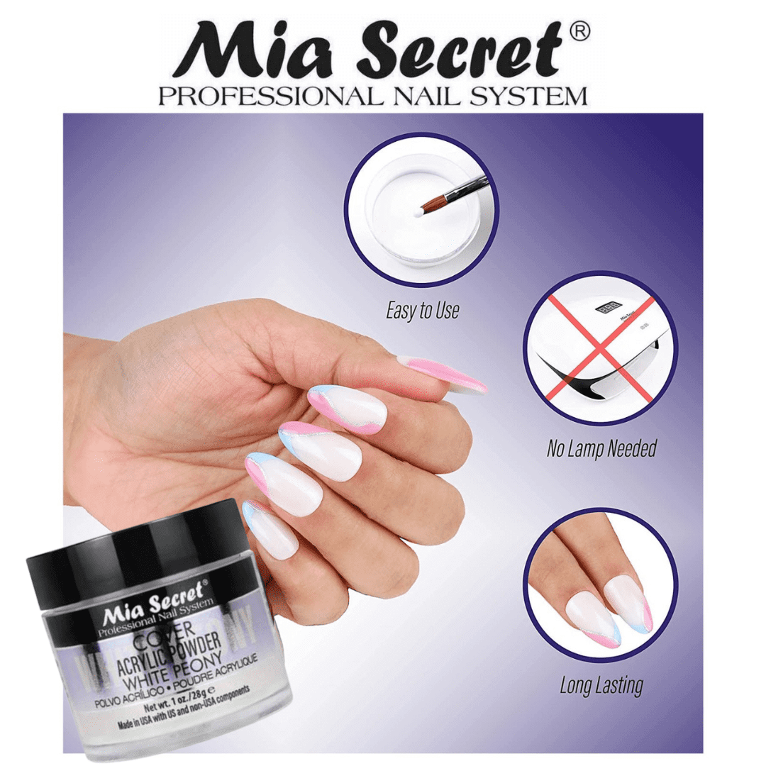 Mia Secret - Liquid Monomer 2oz + (Cover Acrylic Powder White Peony + Cover Acrylic Powder Tan) 1oz. - Combo
