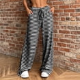 thumbnail image 2 of hlysgo Women's Wide Leg Pants Striped Elastic High Waisted Casual Palazzo Pant Drawstring Lounge Pajama Trousers with Pockets Black,M, 2 of 6