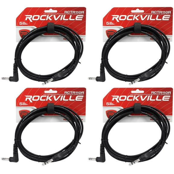 4 Rockville RCTR110R-B 10' 1/4" TRS Right Angle - 1/4" TRS Straight Cable
