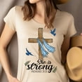 thumbnail image 4 of She Is Strong Proverbs 31:25 Christian Cross T-Shirt for Women, Natural, Size L, 4 of 6