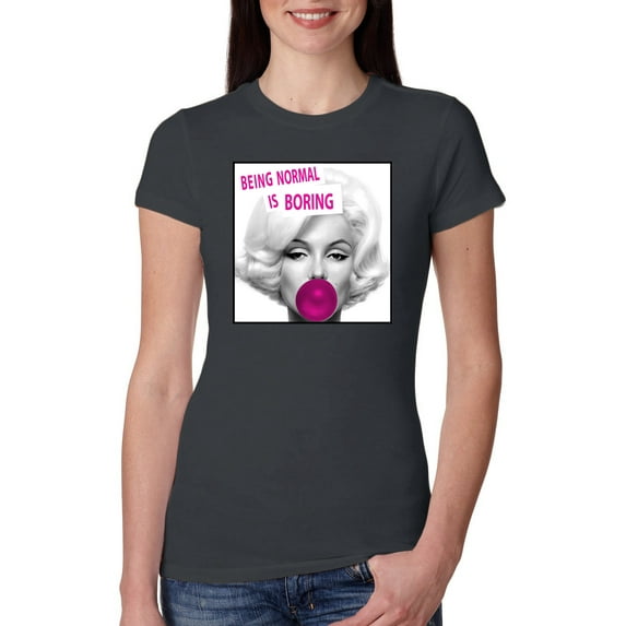 Marilyn Monroe Being Normal is Boring | Womens Famous People Slim Fit Junior Tee, Dark Grey, X-Large