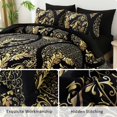 thumbnail image 4 of Juego de edredón para cama de damasco bohemio, dorado, negro, dorado, tamaño king, 4 of 7