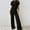 Black, variant on Riforla Women's Two Piece Knit Matching Outfits Crew Neck Slit Hem Tee and Pants Tracksuit Sets Features: Black S