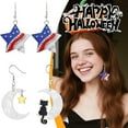 thumbnail image 3 of Halloween & 4th of July Acrylic Earrings - Cute Moon Cat/Star & Flag Designs, Lightweight Hooks for Women, Party & Daily Wear, 3 of 7