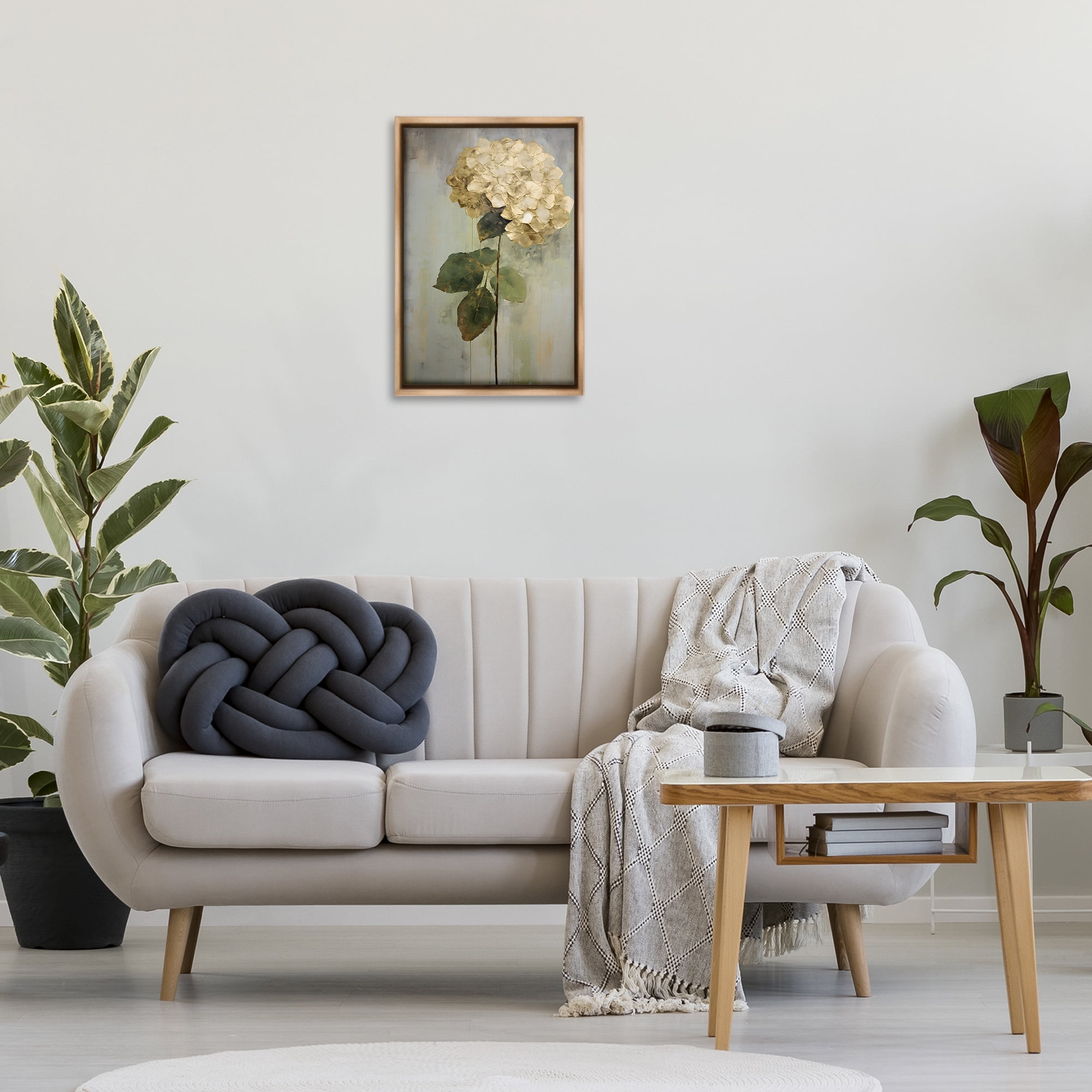 Stupell Industries Single Distressed Hydrangea Botanical & Floral Painting Brown Floater Framed Art Print Wall Art, 17 x 25