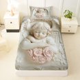 thumbnail image 3 of jejeloiu Pink Rose Flower Twin Sheet Sets,White Angle Bedding For Kids 3-Piece, 3 of 6