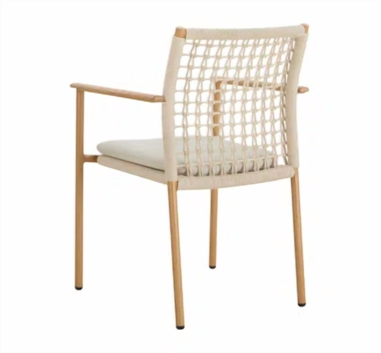 Spruce & Spring Modern Woven Rope Patio Dining Armchair Equipped With Cushion 4 Pieces For Outdoor Space Brown Woven Rope Fabric