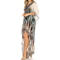 thumbnail image 3 of Sakkas Laisson Flowy Hi Low Caftan Rhinestone Boxy V Neck Dress Top Cover / Up - ZW129-White - One Size, 3 of 5