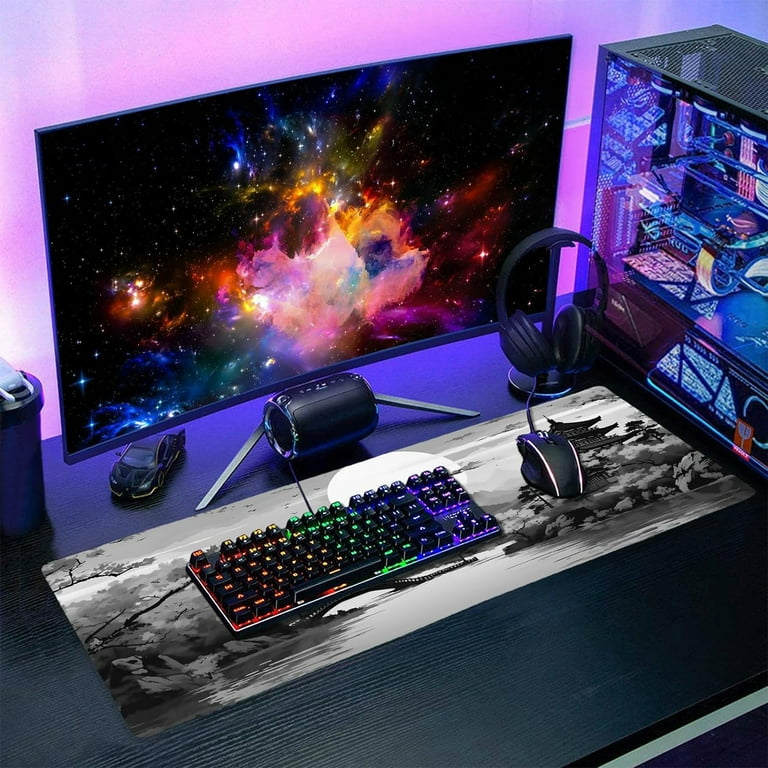 Black Gray Japanese Sakura Gaming Mouse Pad XXL Grey White Cherry