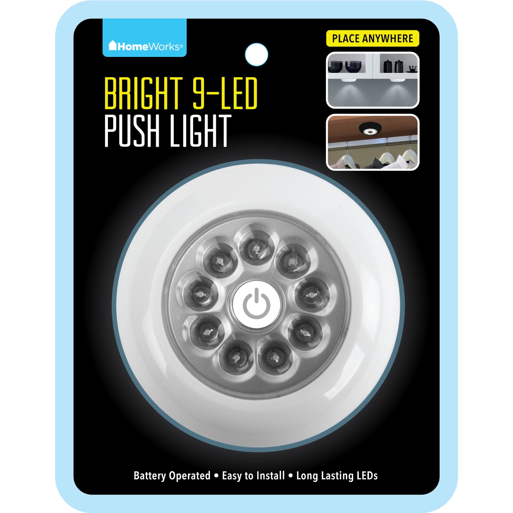 White LED Push Tap Light Battery Powered Self Adhesive Put Anywhere U Want 