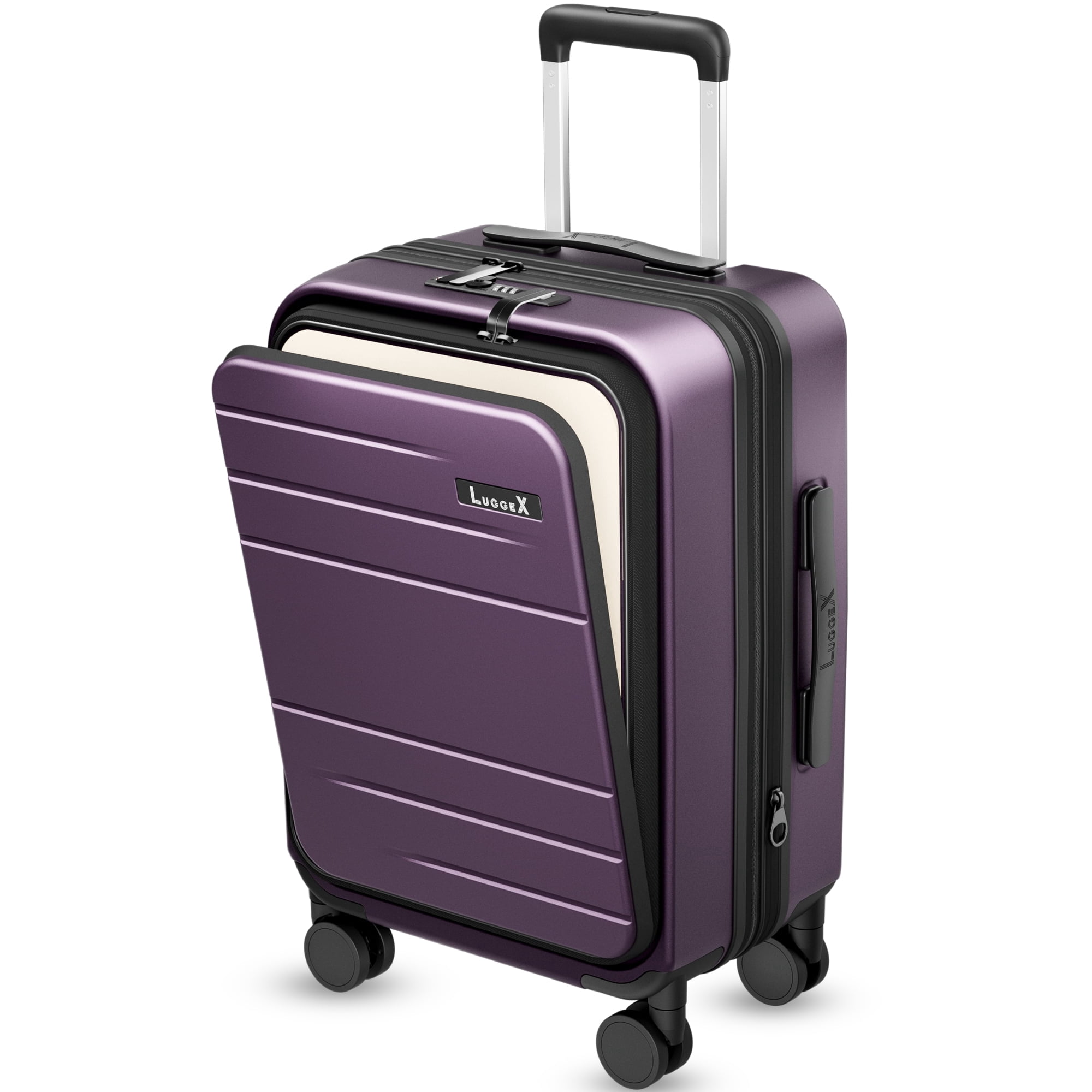 Carry on 20inch Expandable Front Opening Luggage, Durable Polycarbonate Hardside Suitcase with Spinner Wheels and TSA Lock,Purple