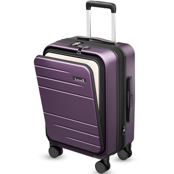 Carry on 20inch Expandable Front Opening Luggage, Durable Polycarbonate Hardside Suitcase with Spinner Wheels and TSA Lock,Purple