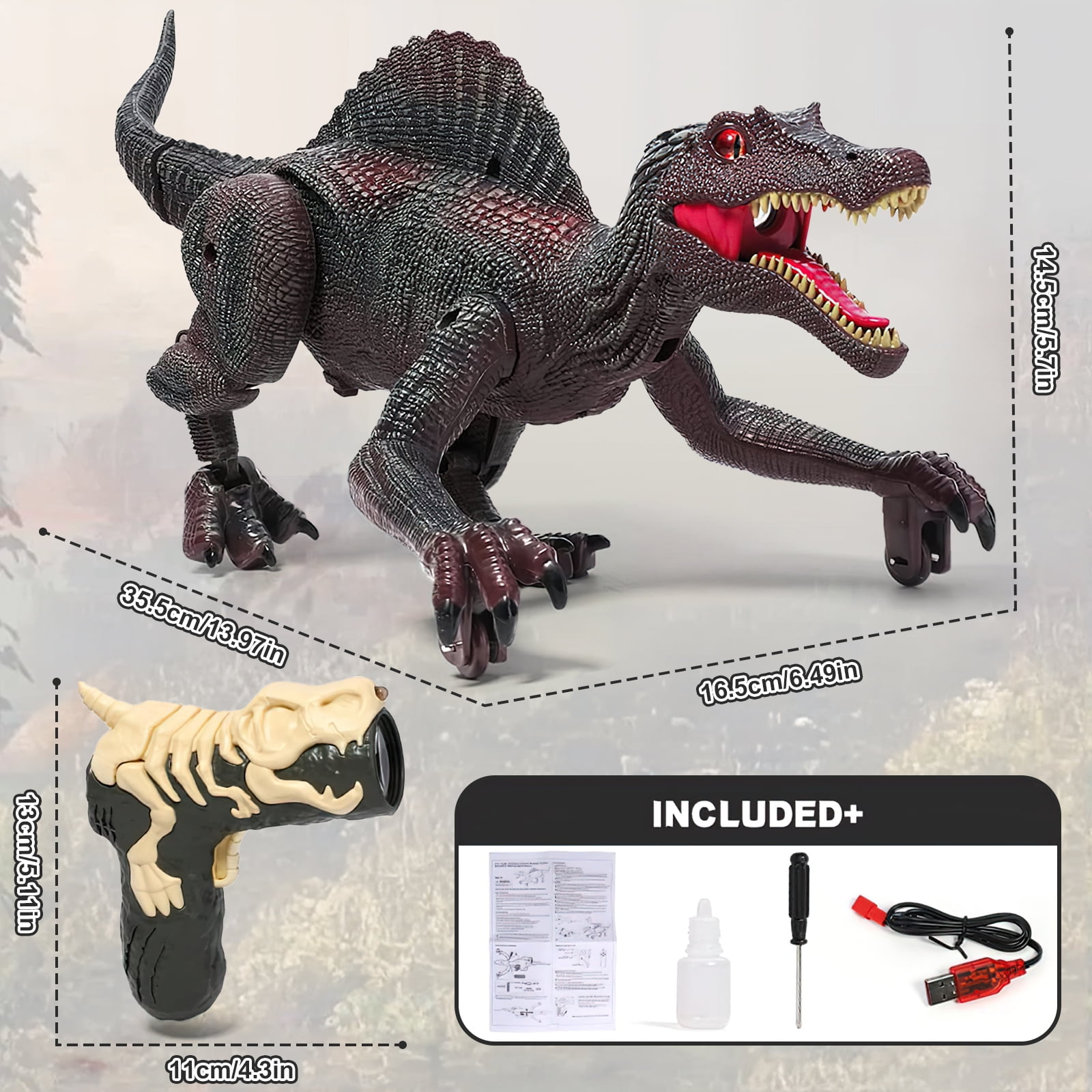 HopeRock Remote Control Dinosaur Toys for Boys 3-6 Years, Electronic RC Spinosaurus Robot Dinosaurs with Spray & Light & Roar, Realistic Walking T-Rex Toys Birthday Gifts for Boys 6-12.