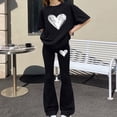 thumbnail image 5 of EnJoCho Girls Heart 2 Piece Outfit Set Kids Short Sleeve Top Baggy Legging Flared Pants Cute Graphic Casual Outfit School Trendy Little Girls Linen Short Sleeve Pants Outfit, 5 of 5