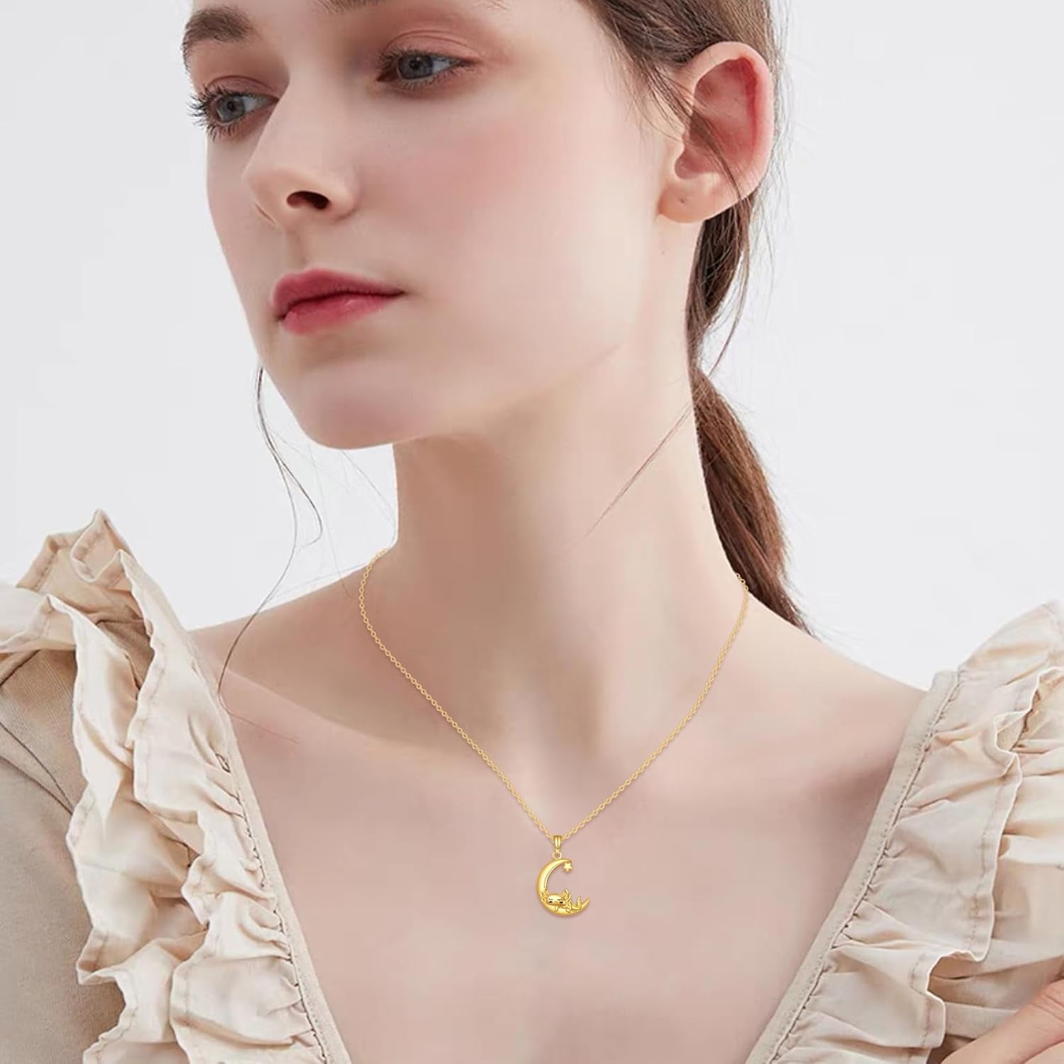 XATENJE14K Solid Gold Axolotls Necklace Moon Axolotl Pendant Necklace Axolotl Jewelry Gifts for Women