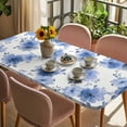 thumbnail image 3 of Blue Spring Floral Table Cloths for 6 Foot Rectangle Tables, Elegant Flowers Summer Botanical Patio Waterproof Elastic Fitted Tablecloths, Washable Rectangular Table Cover for Camping, 3 of 8