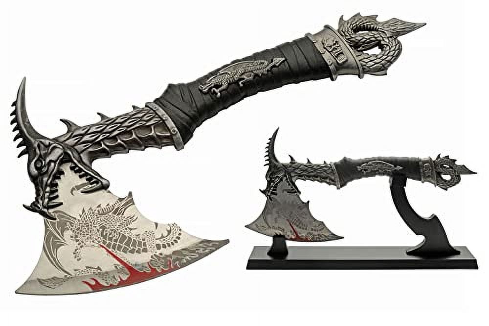 13.5” Decorative Fantasy Underworld Dragon Hatchet Collector’s Axe with Display Stand