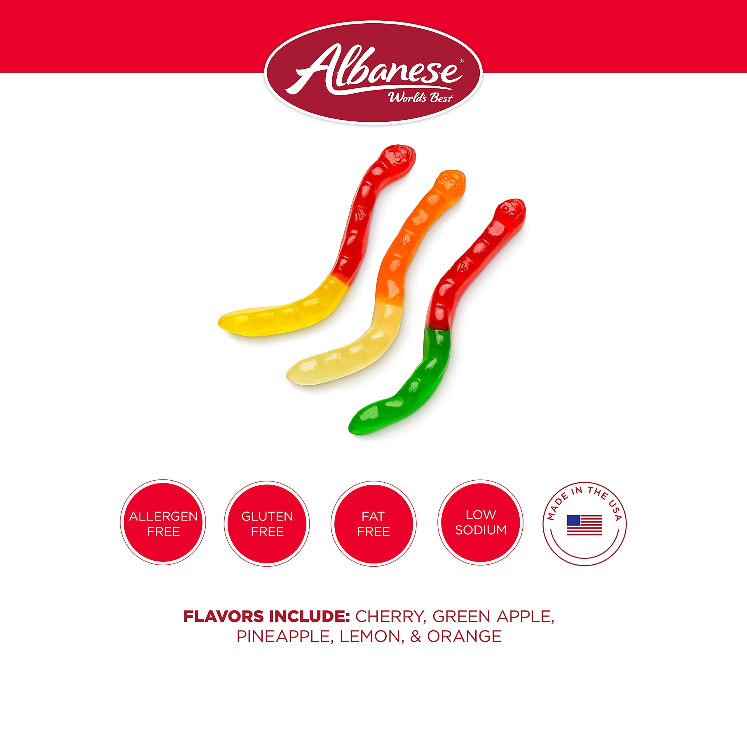 Albanese World's Best Large Assorted Fruit Gummi Worms, 5lbs of Candy