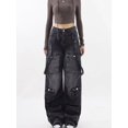 thumbnail image 2 of 2024 Nuevos pantalones vaqueros negros de pierna ancha con múltiples bolsillos de estilo callejero americano para mujer, monos rectos sueltos de estilo hip-hop Y2K para parejas, ropa de calle, 2 of 5