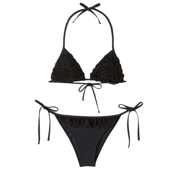 Relleciga Women's Ruffle Triangle Bikini Top with Bottom String Halter Two Piece Bathing Suits