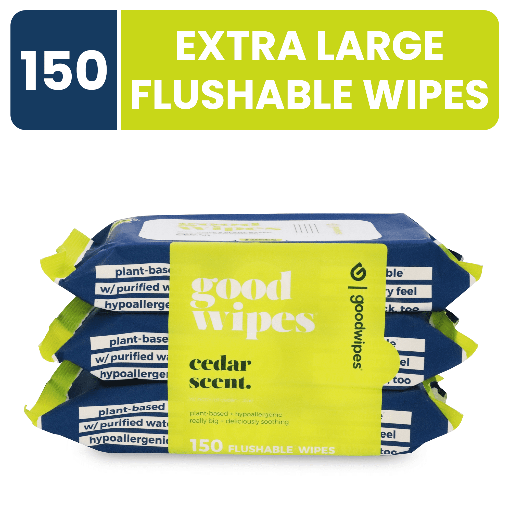 Goodwipes Flushable & Biodegradable Wipes with Botanicals, Cedar, 3 Pack (150 Total Wipes)