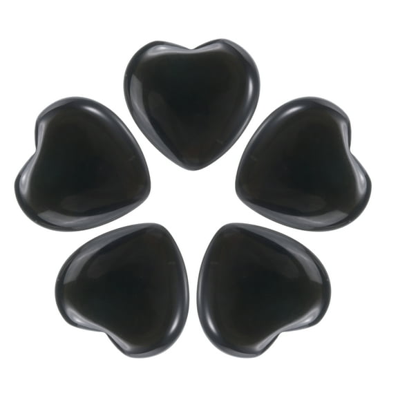 5Pcs Natural Heart Stone Quartz, Heart Worry Stones for Balancing Worry Bulk Black