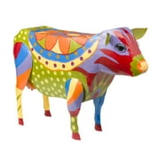 Evergreen Handmade Colorful Painted Folk Art Cow Metal Side Table