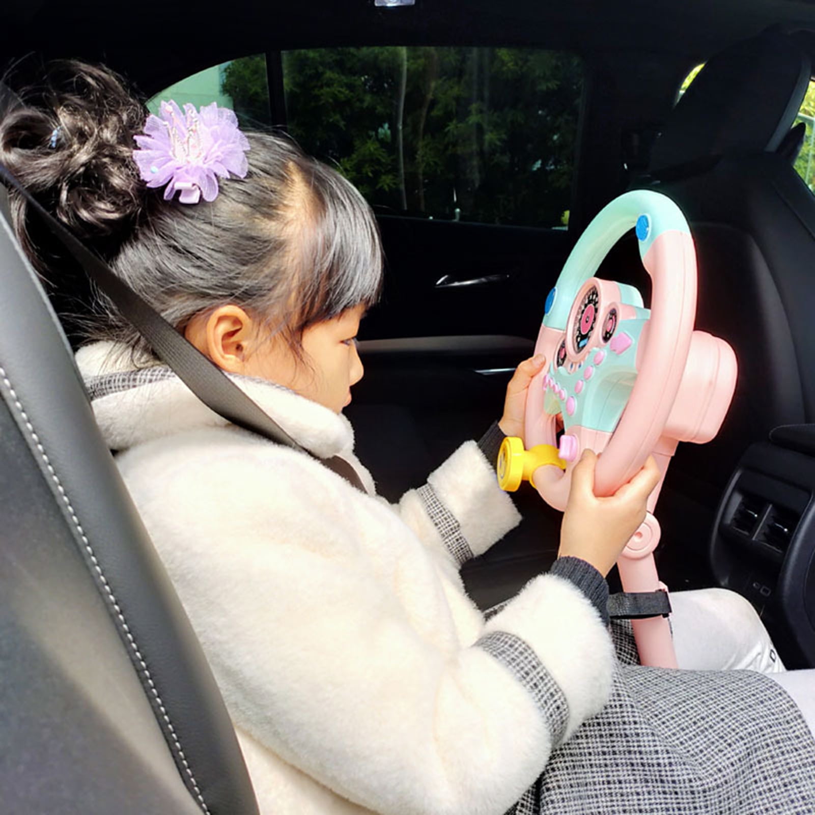 Passenger Seat Steering Wheel Toy with Music Light Kids Car Driving Simulation Wheel Toddlers Pretend Driving Educational Steering Wheel Boys Girls Gift